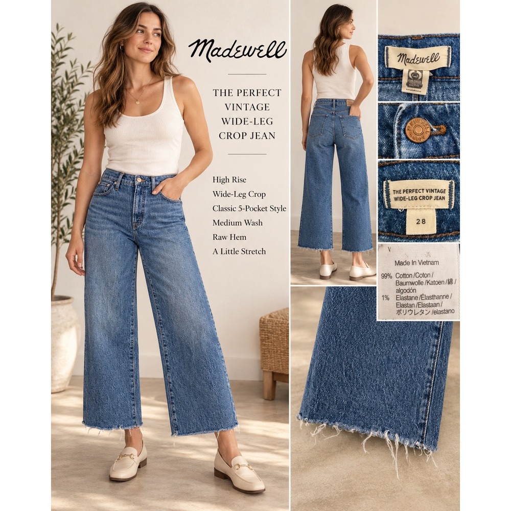Madewell Perfect Vintage Wide Leg Crop Jeans 28 Raw Hem High Rise Y2K